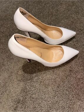 Christian Louboutin White Pointed-Toe Patent Leather Pumps